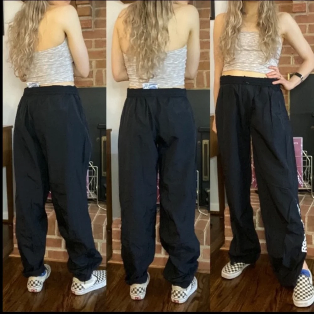 Vintage 90s Reebok Nylon Embroidered Logo Zip Leg Track Pants Joggers Sw…